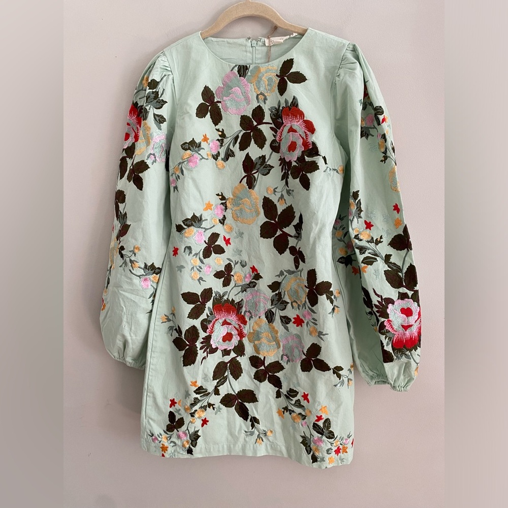 Anthropologie Let Me Be Long-Sleeve Embroidered Mini Dress XSP PXS new petite - Picture 9 of 9